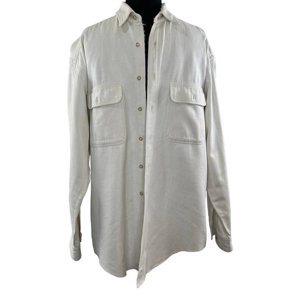 Vintage Men's White Denim Long Sleeve Button Cuff Button Down Shirt VTG - Picture 1 of 14